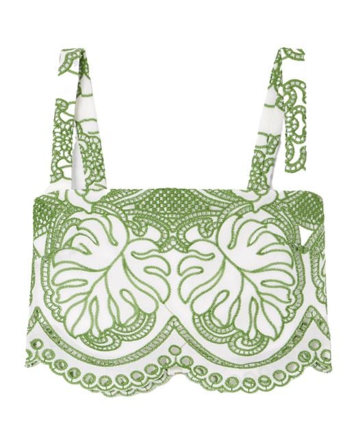 Borgo De Nor Green Cropped Broderie Anglaise Poplin Top