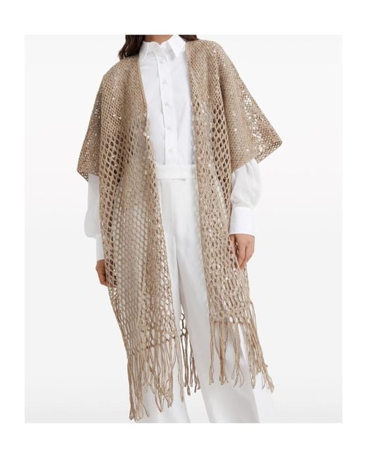 Brunello Cucinelli Natural Macramé Cardi-Coat