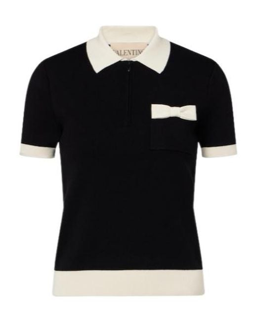 Valentino Black Bow-Detail Cotton Polo Shirt