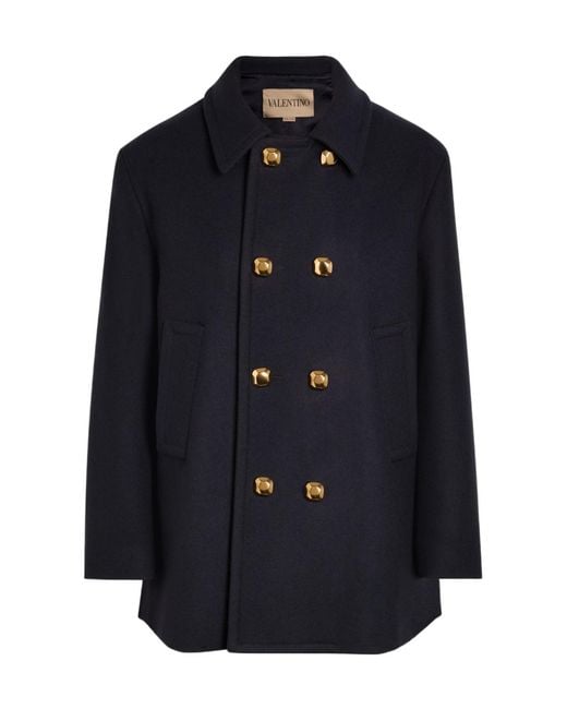 Valentino Blue Double-Breasted Wool Peacoat for men