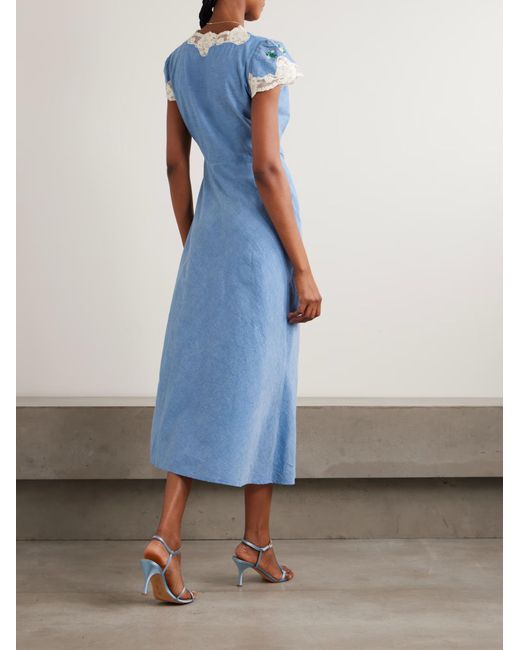 Rixo Blue Embroidered Dress
