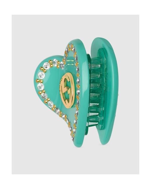 Gucci Blue Interlocking G Heart-Shape Hair Clip