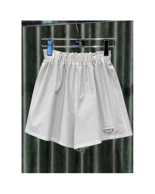 Prada White High-Waisted Perforated Shorts