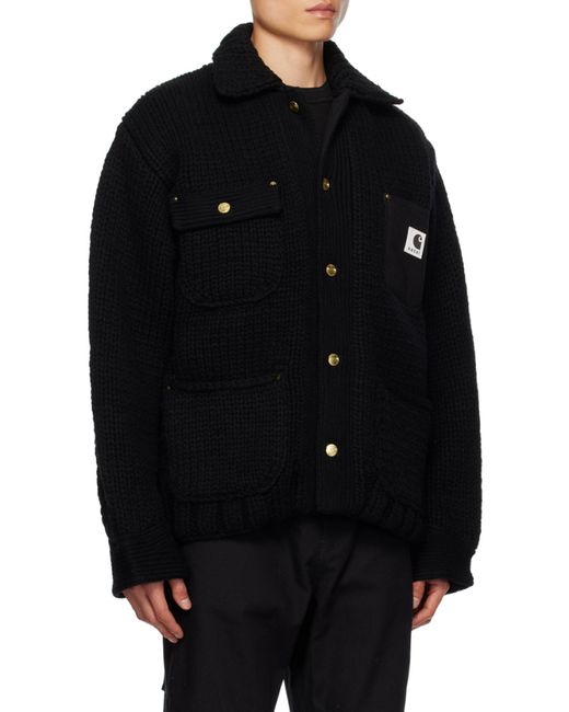 Sacai Black X Carhartt Wip Knitted Shirt Jacket for men