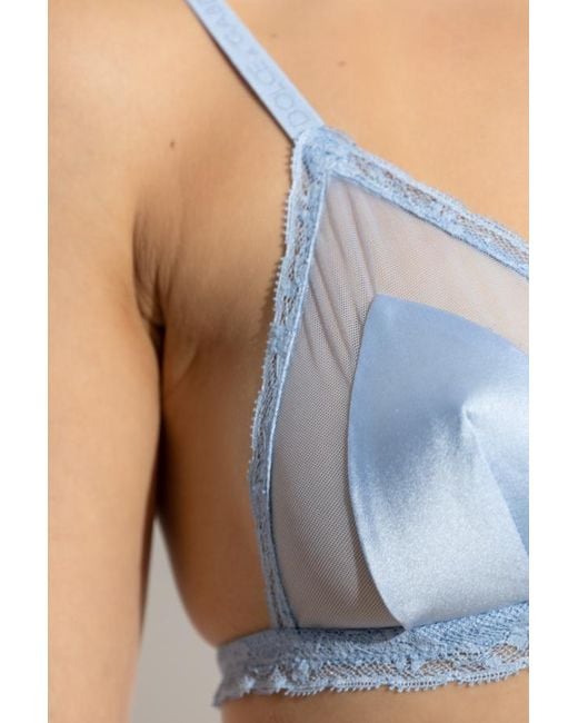 Dolce & Gabbana Blue Lace Detailed Satin Triangle Bra