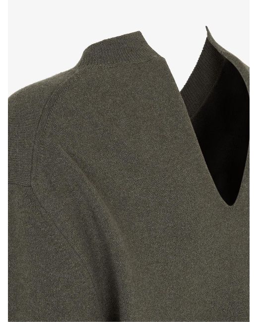 Fendi Green V-Neck Logo Embroidered Sweater