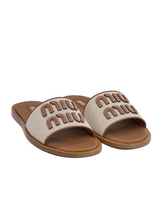 Miu Miu Brown Logo-Detailed Slip-On Sandals