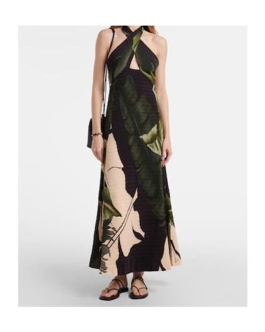 Johanna Ortiz Green Printed Halterneck Maxi Dress
