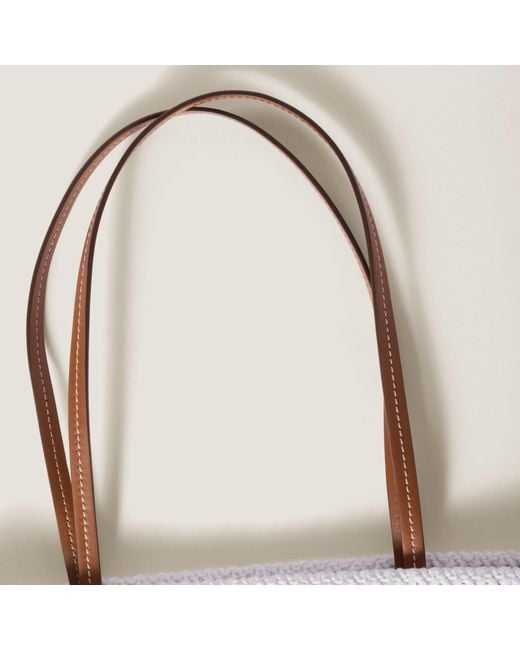 Miu Miu White Raffia-Effect Woven Tote Bag