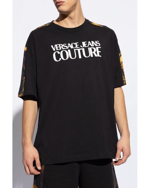 Versace Jeans Black Watercolour Couture-Print Cotton T-Shirt for men