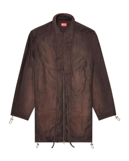DIESEL Brown Giacca Leggera Extra-Long Collar Zip-Up Denim Jacket