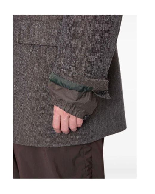 Kolor Gray Herringbone Double-Breasted Coat for men