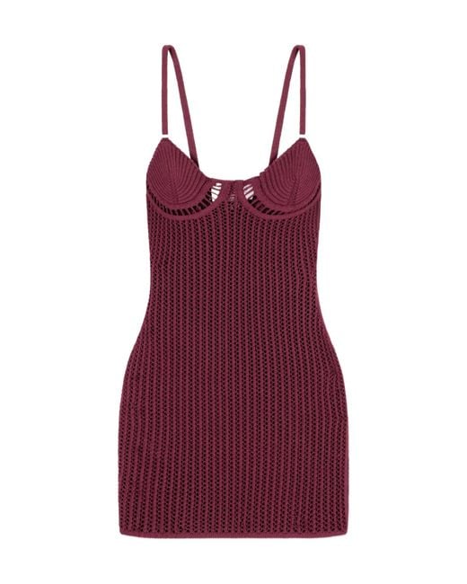The Attico Red Crochet Cotton-Blend Mini Dress