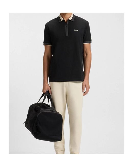 Boss Black Cotton-Piqué Polo Shirt With Zip Placket for men
