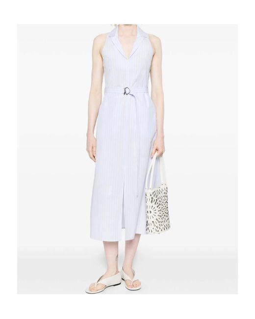 Patrizia Pepe White Striped Belted Midi Dress