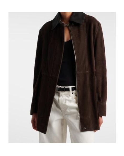 Nour Hammour Brown Grange Leather-Trimmed Suede Jacket