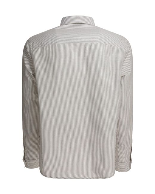 A.P.C. Gray Pinstriped Curved Hem Shirt for men