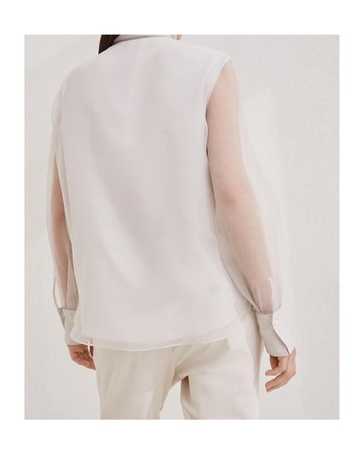 Brunello Cucinelli White Bow Detailed High Neck Blouse