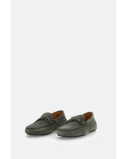 Tod's Gray Logo Detailed Lace-Up Boat Shoes for men