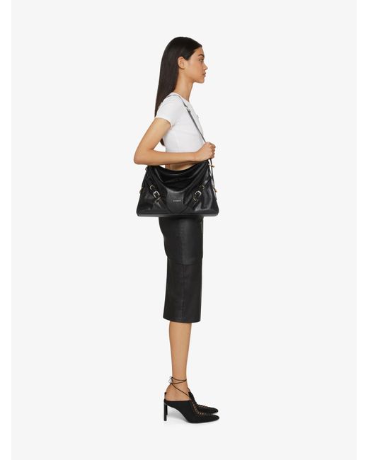 Givenchy Black Voyou Logo Detailed Medium Shoulder Bag