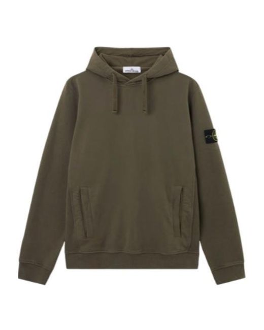 Stone Island Green Logo Patch Drawstring Hoodie for men