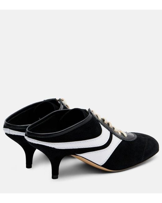 Dries Van Noten Black 65 Leather-Trimmed Suede Mules