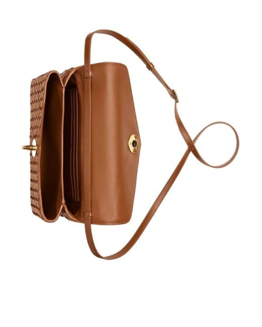 Bottega Veneta Brown Intrecciato Knot Lock Crossbody Bag