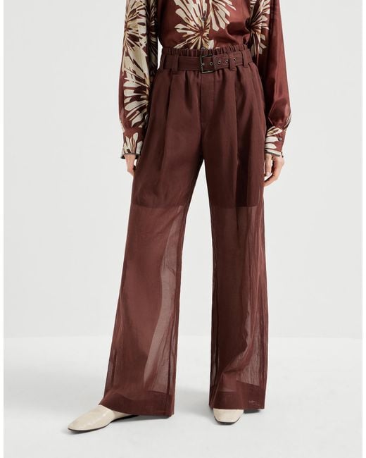 Brunello Cucinelli Purple Cotton Organza Belted Trousers