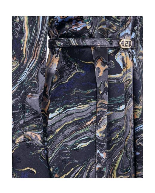 Fendi Blue Marbled Midi Crêpe Dress