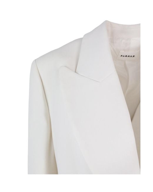 P.A.R.O.S.H. White Double Lapel Single-Breasted Suit Jacket