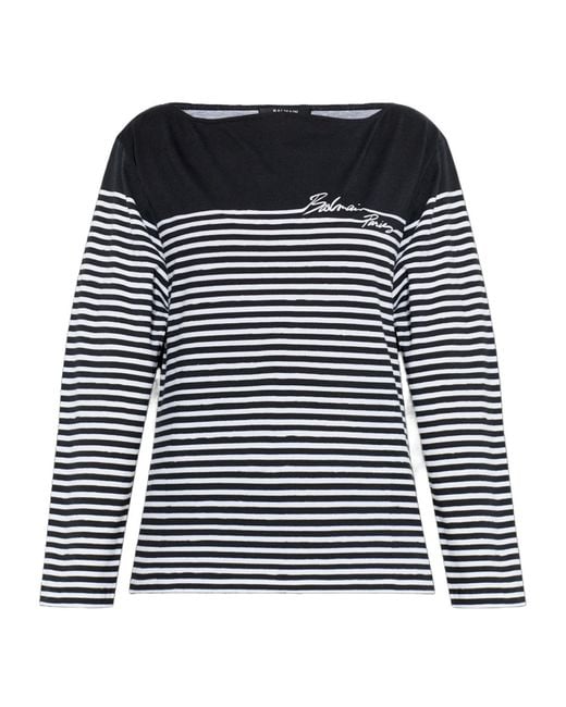 Balmain Black Striped Long-Sleeve Top