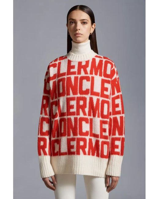 Moncler Red All-Over Logo Intarsia Knit Sweater