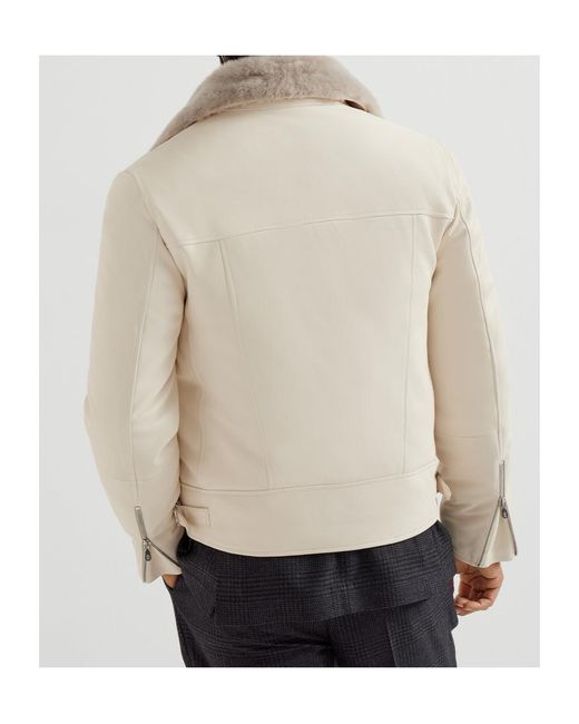 Brunello Cucinelli Multicolor Fur-Collar Leather Jacket for men