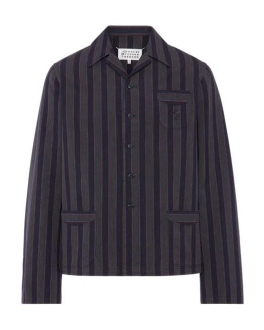 Maison Margiela Blue Long Sleeve Striped Pattern Shirt for men