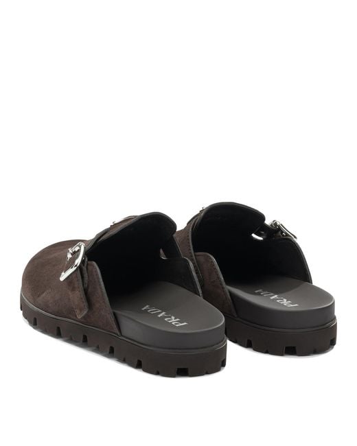 Prada Brown Triangle-Logo Mules for men