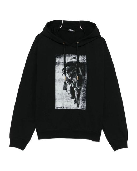 Versace Black Pattern-Printed Drawstring Hoodie for men