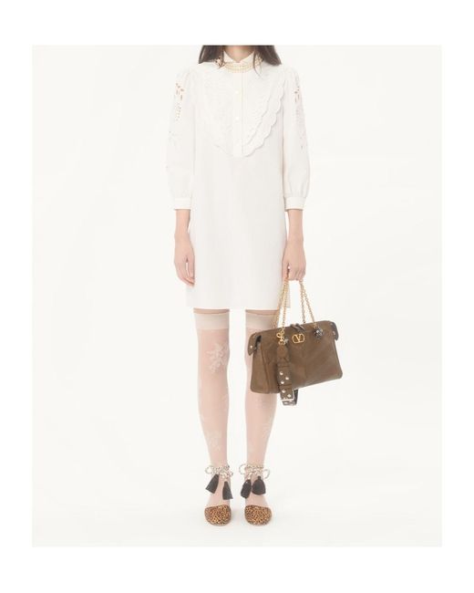 Valentino White Embroidered Poplin Shirt Dress