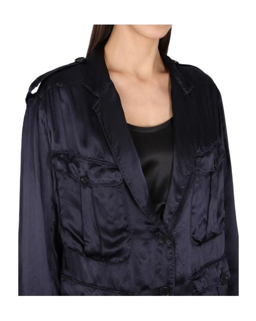 Aspesi Blue High-Shine Finish Single-Breasted Blazer