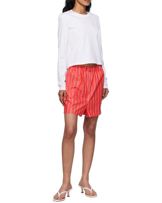 Frankie Shop Red Lui Striped Cotton-Poplin Shorts