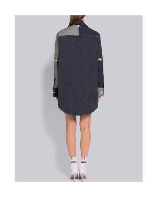 Thom Browne Gray Thom Contrasted Buttined Shirt Dress