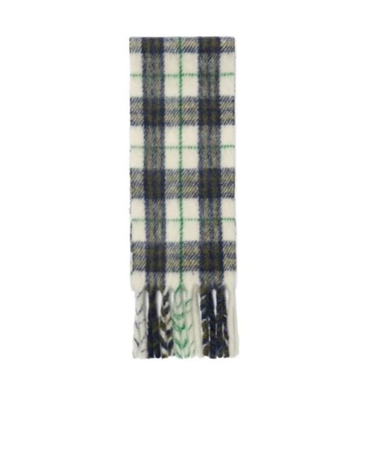 Burberry White Checked Fringed-Edge Scarf