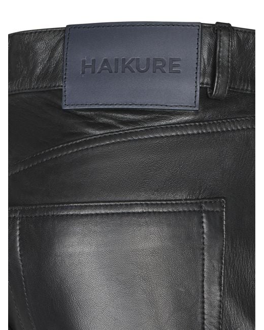 Haikure Black Leather Casual Trousers With Belt Loops