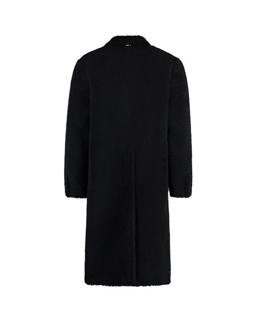 Thom Browne Black Double-Breasted Shearling Coat for men