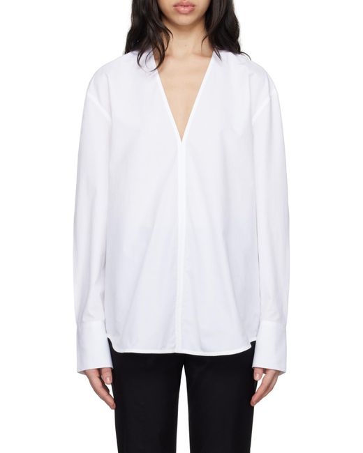 Totême  White Totême Box-Pleat Detailed V-Neck Blouse