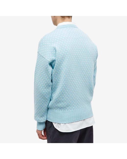 Maison Kitsuné Blue Flower Fox Intarsia-Knit Sweater for men