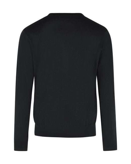 Dries Van Noten Black Long-Sleeve Crew-Neck Pullover for men