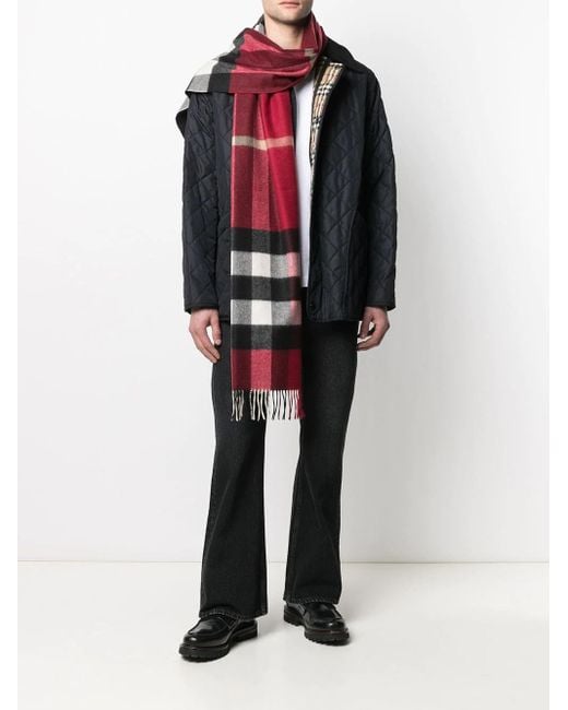 Burberry Red Check-Pattern Fringed Scarf for men