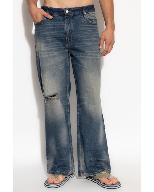 M I S B H V Blue Logo Plaque Distressed Jeans for men