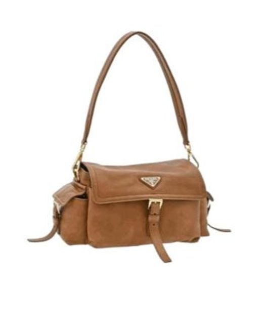 Prada Brown Explore Medium Nappa Leather Shoulder Bag With Flap