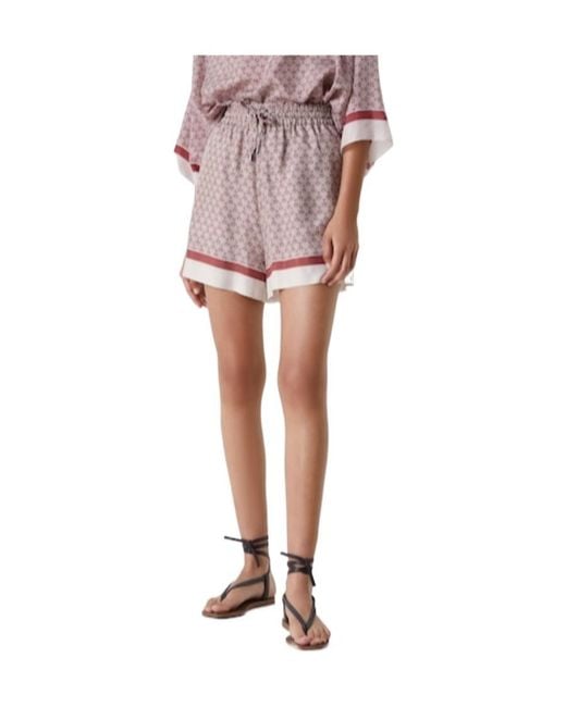 Brunello Cucinelli Pink Geometric-Print Silk Shorts